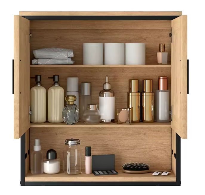 Hangende Badkamerkast met 2 Spiegels – Wandkast met Verstelbare Planken