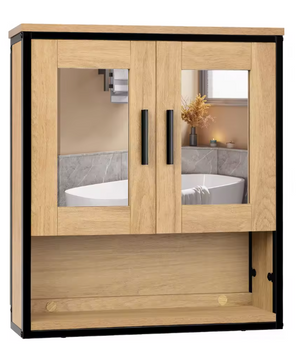 Hangende Badkamerkast met 2 Spiegels – Wandkast met Verstelbare Planken