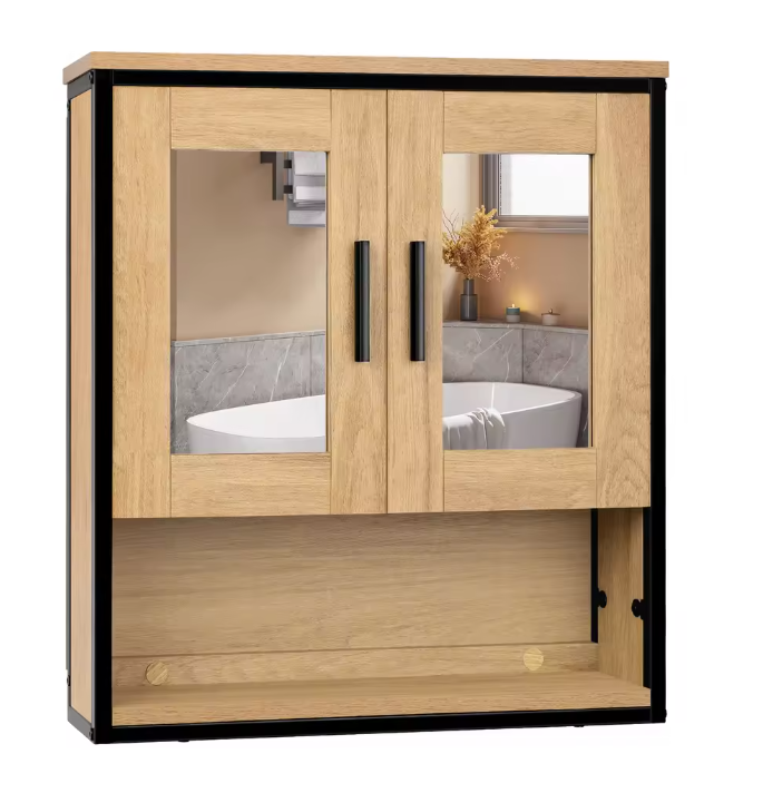 Hangende Badkamerkast met 2 Spiegels – Wandkast met Verstelbare Planken