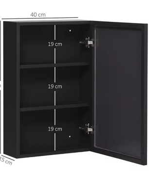 Badkamerspiegelkast met 3 Lagen – Wandkast met Spiegel en Opbergruimte, Zwart