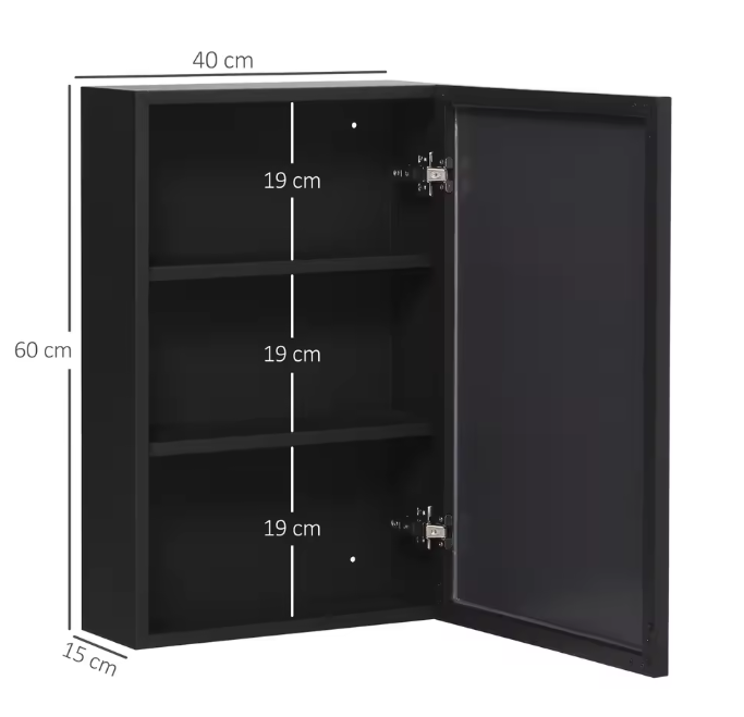 Badkamerspiegelkast met 3 Lagen – Wandkast met Spiegel en Opbergruimte, Zwart