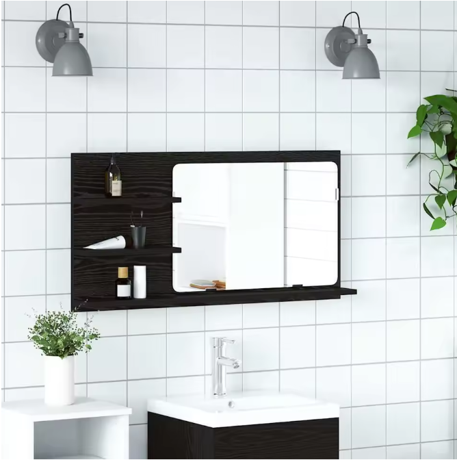 Badkamerspiegelkast Zwart Eiken – Wandkast met Opbergruimte en Vaste Planken