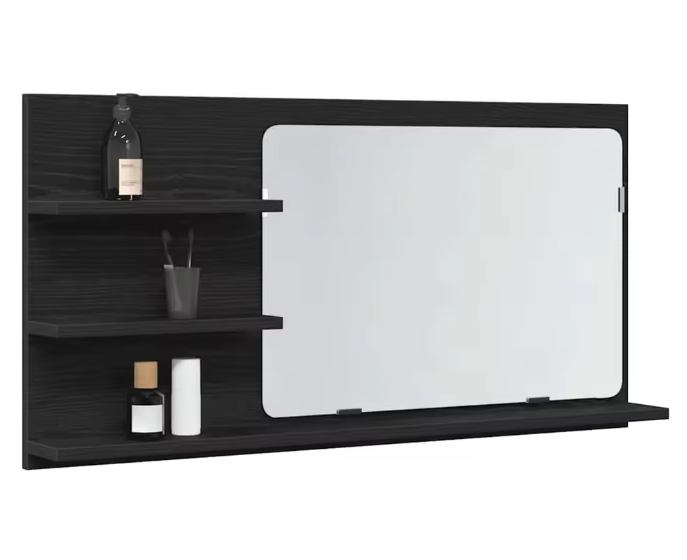 Badkamerspiegelkast Zwart Eiken – Wandkast met Opbergruimte en Vaste Planken