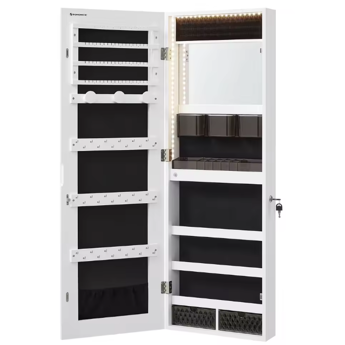 Sieradenkast met LED-Verlichting – Wandspiegelkast met Organizer en Full-Length Spiegel