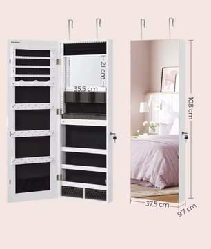 Sieradenkast met LED-Verlichting – Wandspiegelkast met Organizer en Full-Length Spiegel