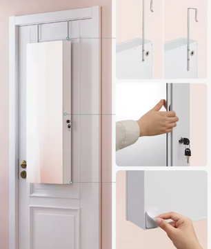 Sieradenkast met LED-Verlichting – Wandspiegelkast met Organizer en Full-Length Spiegel