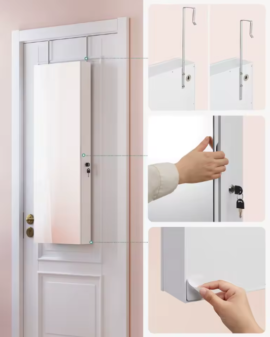 Sieradenkast met LED-Verlichting – Wandspiegelkast met Organizer en Full-Length Spiegel