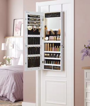 Sieradenkast met LED-Verlichting – Wandspiegelkast met Organizer en Full-Length Spiegel