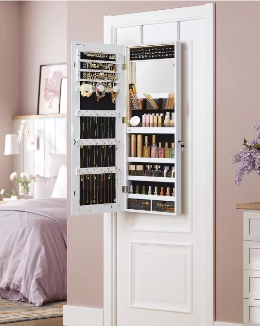 Sieradenkast met LED-Verlichting – Wandspiegelkast met Organizer en Full-Length Spiegel