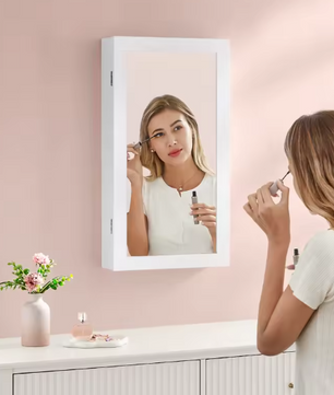 Sieradenkast met Spiegel – Afsluitbare Wandkast met Organizer en Opbergvakken