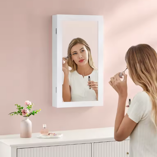 Sieradenkast met Spiegel – Afsluitbare Wandkast met Organizer en Opbergvakken