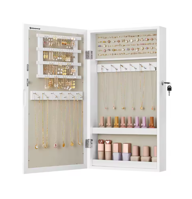 Sieradenkast met Spiegel – Afsluitbare Wandkast met Organizer en Opbergvakken