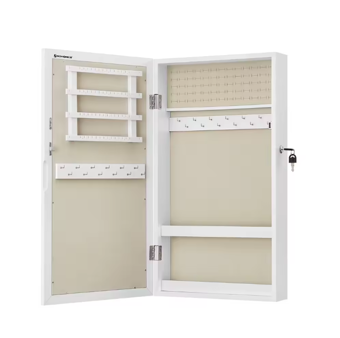 Sieradenkast met Spiegel – Afsluitbare Wandkast met Organizer en Opbergvakken