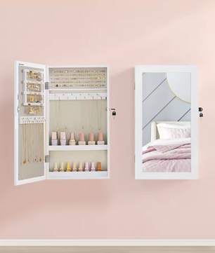 Sieradenkast met Spiegel – Afsluitbare Wandkast met Organizer en Opbergvakken