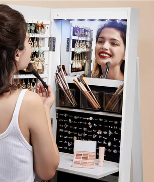 360° Roterende Sieradenkast – Full-Length Spiegelkast met LED en Organizer