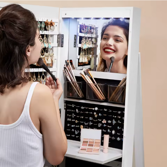 360° Roterende Sieradenkast – Full-Length Spiegelkast met LED en Organizer