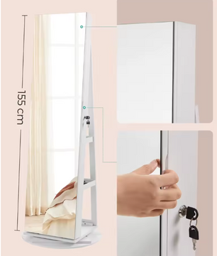 360° Roterende Sieradenkast – Full-Length Spiegelkast met LED en Organizer