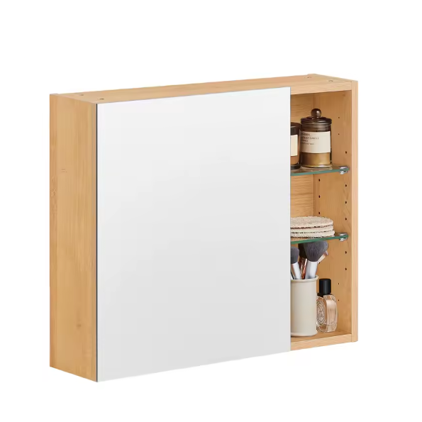 Badkamer Spiegelkast met Open Vakken – Hangende Wandkast met Verstelbare Planken