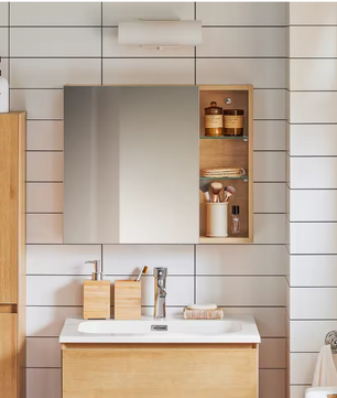 Badkamer Spiegelkast met Open Vakken – Hangende Wandkast met Verstelbare Planken