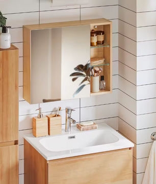 Badkamer Spiegelkast met Open Vakken – Hangende Wandkast met Verstelbare Planken