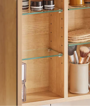 Badkamer Spiegelkast met Open Vakken – Hangende Wandkast met Verstelbare Planken