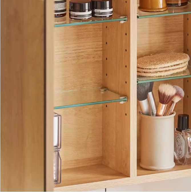 Badkamer Spiegelkast met Open Vakken – Hangende Wandkast met Verstelbare Planken