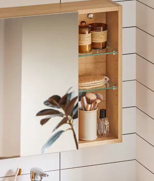 Badkamer Spiegelkast met Open Vakken – Hangende Wandkast met Verstelbare Planken
