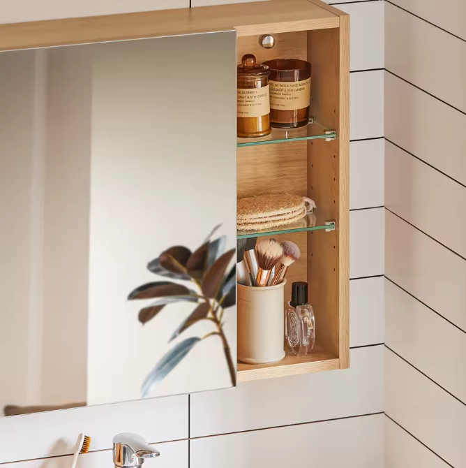 Badkamer Spiegelkast met Open Vakken – Hangende Wandkast met Verstelbare Planken