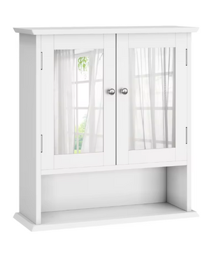 Witte Badkamerkast met Spiegel – Wandkast met Verstelbare Plank en Open Opbergvak