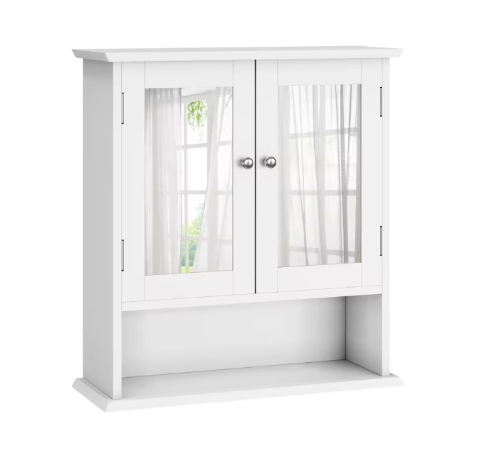 Witte Badkamerkast met Spiegel – Wandkast met Verstelbare Plank en Open Opbergvak