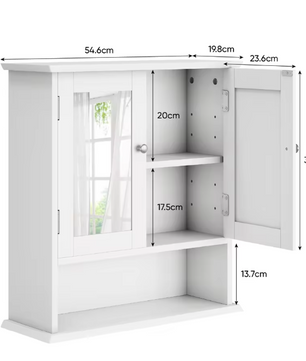 Witte Badkamerkast met Spiegel – Wandkast met Verstelbare Plank en Open Opbergvak