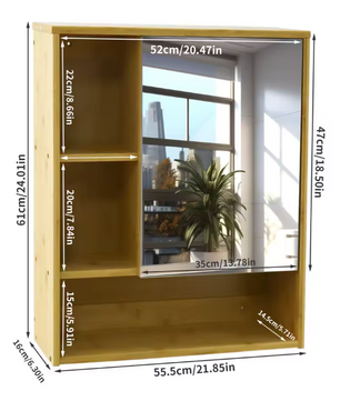 Bamboe Badkamerkast met Spiegel – Wandkast met Glazen Planken en Opbergvakken
