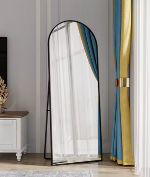 Boogvormige Volledige Lengte Spiegel – Zwart Aluminium Frame en Verstelbare Standaard
