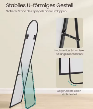 Boogvormige Volledige Lengte Spiegel 150×40 cm – Aluminium Frame en Gehard Glas