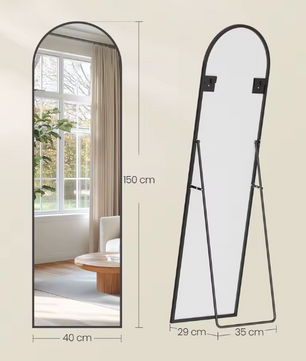 Boogvormige Volledige Lengte Spiegel 150×40 cm – Aluminium Frame en Gehard Glas