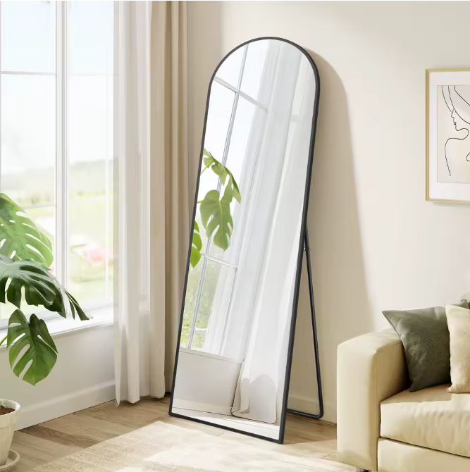 Boogvormige Volledige Lengte Spiegel 150×40 cm – Aluminium Frame en Gehard Glas