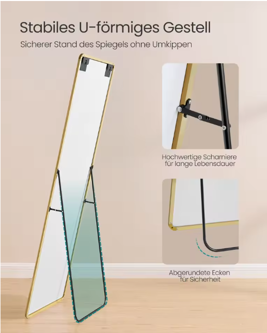 Volledige Lengte Spiegel 160×50 cm – Rechthoekig Frame en Gehard Glas