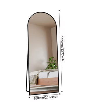 Boogvormige Volledige Lengte Spiegel 162×53 cm – Zwart Aluminium Frame