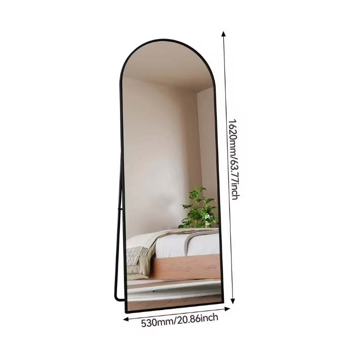 Boogvormige Volledige Lengte Spiegel 162×53 cm – Zwart Aluminium Frame
