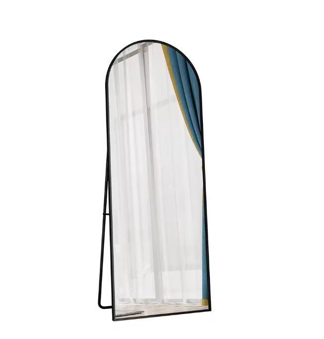 Boogvormige Volledige Lengte Spiegel 162×53 cm – Zwart Aluminium Frame