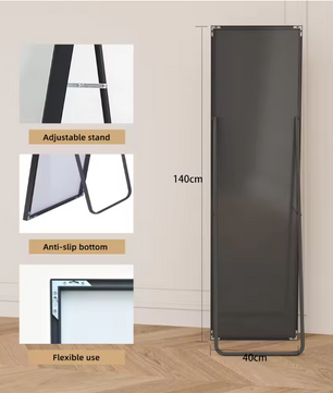 Volledige Lengte Spiegel 140×40 cm – Aluminium Frame en Metalen Standaard
