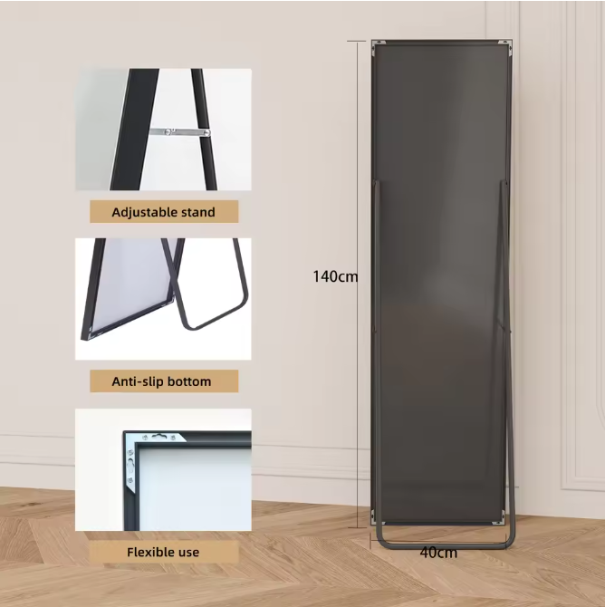 Volledige Lengte Spiegel 140×40 cm – Aluminium Frame en Metalen Standaard