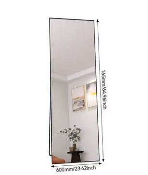 Make-up Vloerspiegel 165×60 cm – Zwart Aluminium Frame en Gehard Glas