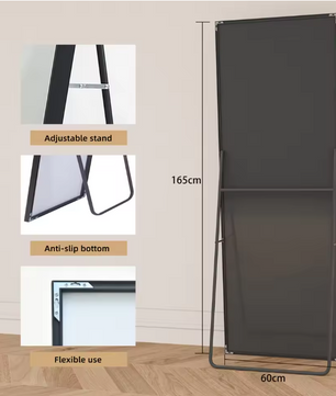 Make-up Vloerspiegel 165×60 cm – Zwart Aluminium Frame en Gehard Glas