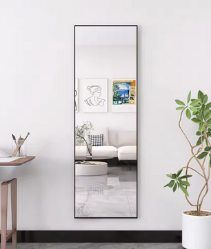 Make-up Vloerspiegel 165×60 cm – Zwart Aluminium Frame en Gehard Glas