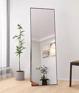 Make-up Vloerspiegel 165×60 cm – Zwart Aluminium Frame en Gehard Glas