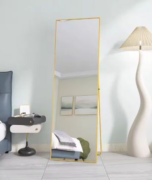 Volledige Lengte Spiegel 165×60 cm – Goudkleurig Frame en Verstelbare Standaard