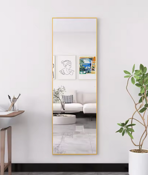 Volledige Lengte Spiegel 165×60 cm – Goudkleurig Frame en Verstelbare Standaard