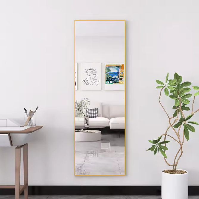 Volledige Lengte Spiegel 165×60 cm – Goudkleurig Frame en Verstelbare Standaard