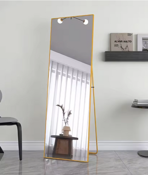 Volledige Lengte Spiegel 165×60 cm – Goudkleurig Frame en Verstelbare Standaard